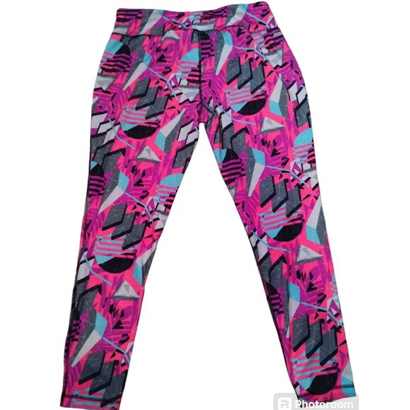 DANSKIN NOW Women's Size LARGE (12-14) Black Pink Floral Fitted Leggings - Picture 1 of 3
